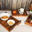 Sheesham Wooden Handcrafted Rectangular Serving Platter Tray  (Pack of 3)