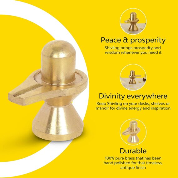 Shivling Idol for Mandir | Brass Lingam for Home and Office Decor | Yellow Antique Finish