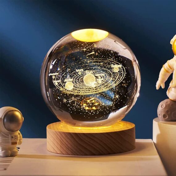 3D Galaxy Crystal Ball Night Lamp,Solar System Crystal Ball Night Light, USB Powered 2.4 Inch Wooden Base Galaxy Glass Ball with Colorful LED Base