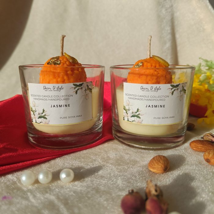 Decor D style Motichoor Laddu Jar Candle with Jasmine Aroma – Festive Scented Delight Candle
