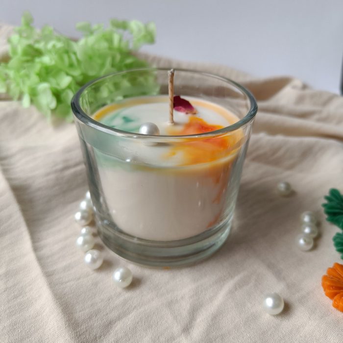 Decor D style TIRANGA Glass Jar Candle – Unscented | Patriotic Tricolor Design Candle