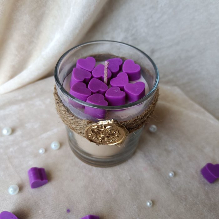 Decor D style purple heart rose aroma scented candle with gold seal stamp Candle